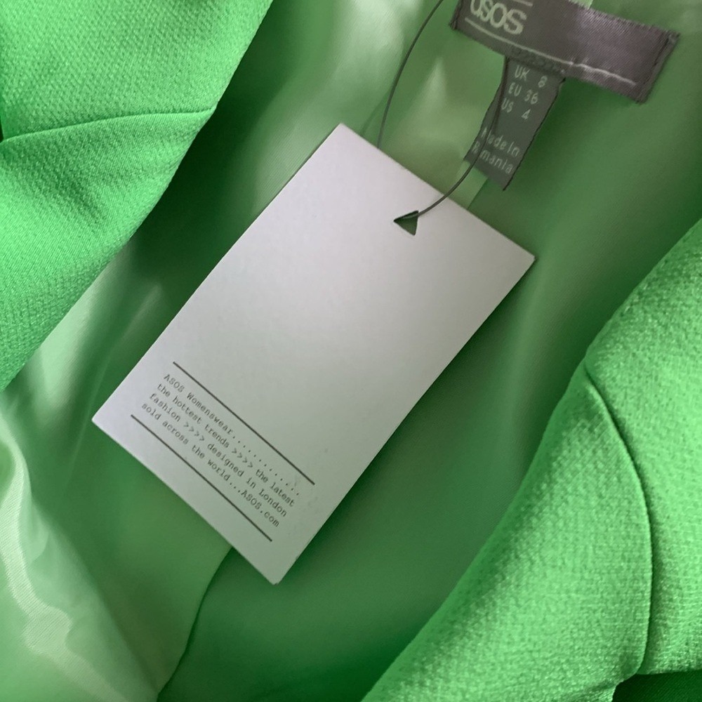 Asos Design wrap belted suit blazer‎ pop green neon size 4 double breasted new - Picture 5 of 15